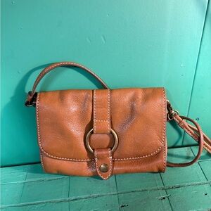 Frye Cognac Leather Crossbody with Ring Detail